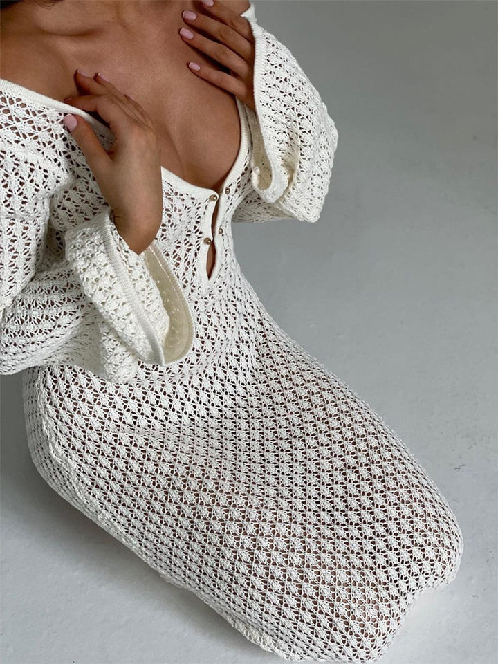 Damen Häkel-Sommerkleid im Boho-Stil für den Strand in Hellgrün 2