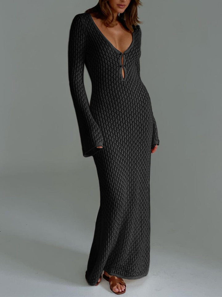 Damen Häkel-Sommerkleid im Boho-Stil für den Strand in Schwarz