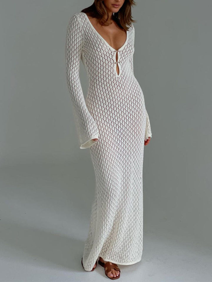 Damen Häkel-Sommerkleid im Boho-Stil für den Strand in Weiß