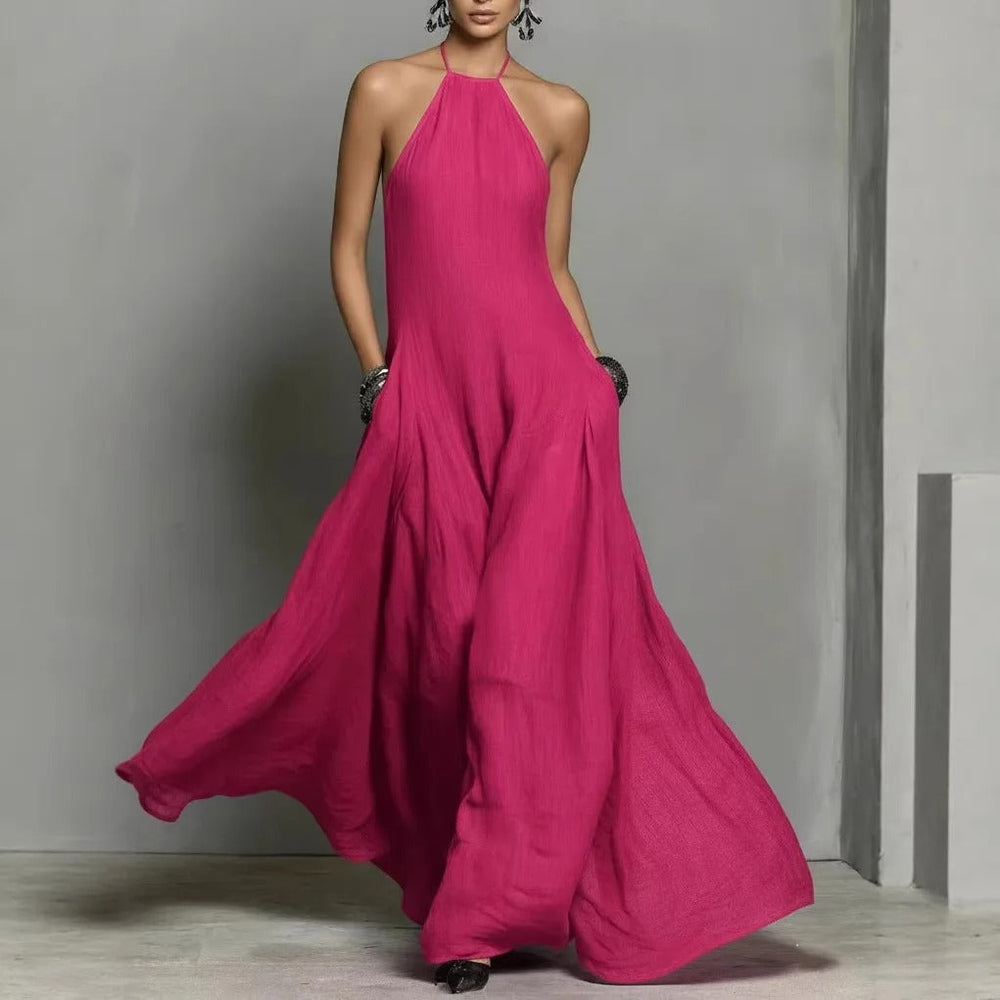 Damen Halter-Dress in Maxilänge aus Leinenmischung in 2