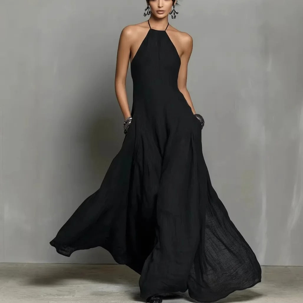 Damen Halter-Dress in Maxilänge aus Leinenmischung in 5