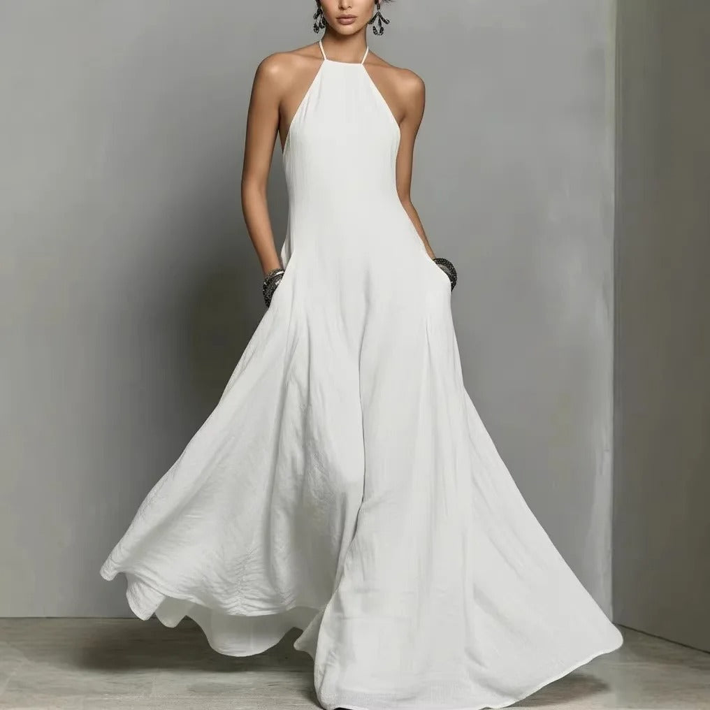 Damen Halter-Dress in Maxilänge aus Leinenmischung in 6