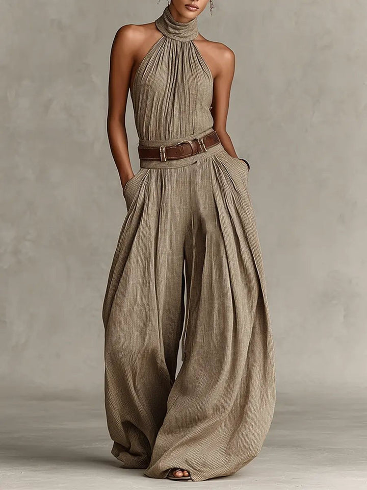 Damen Halter-Kleid im Boho-Stil für Herbst in Braun
