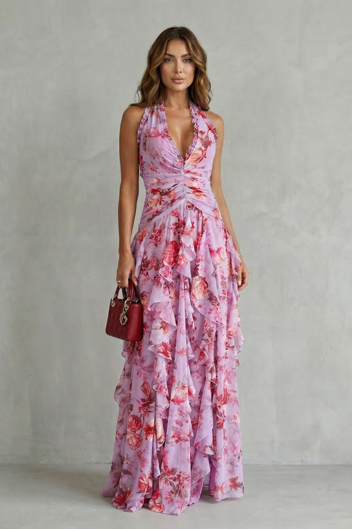 Damen Halter-Maxikleid mit Blütenprint (2)