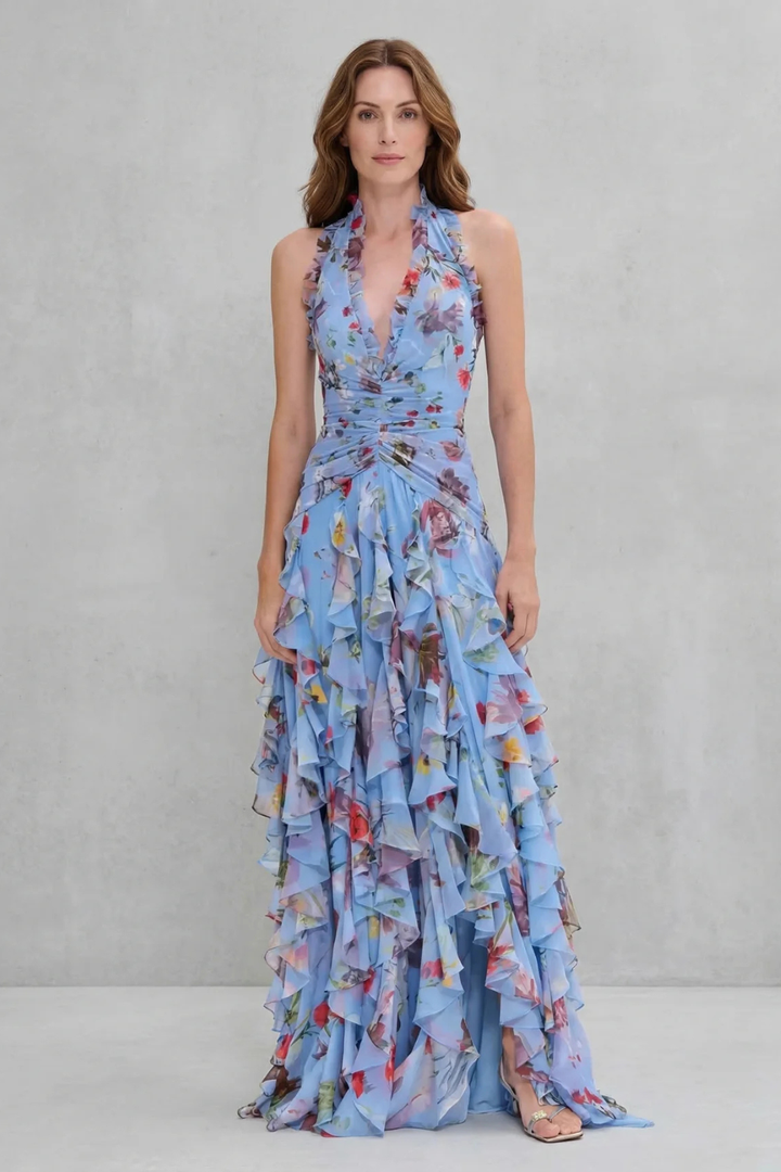 Damen Halter-Maxikleid mit Blütenprint (6)