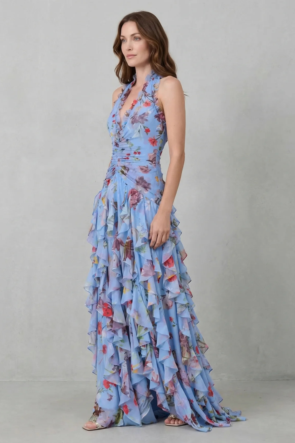 Damen Halter-Maxikleid mit Blütenprint (7)
