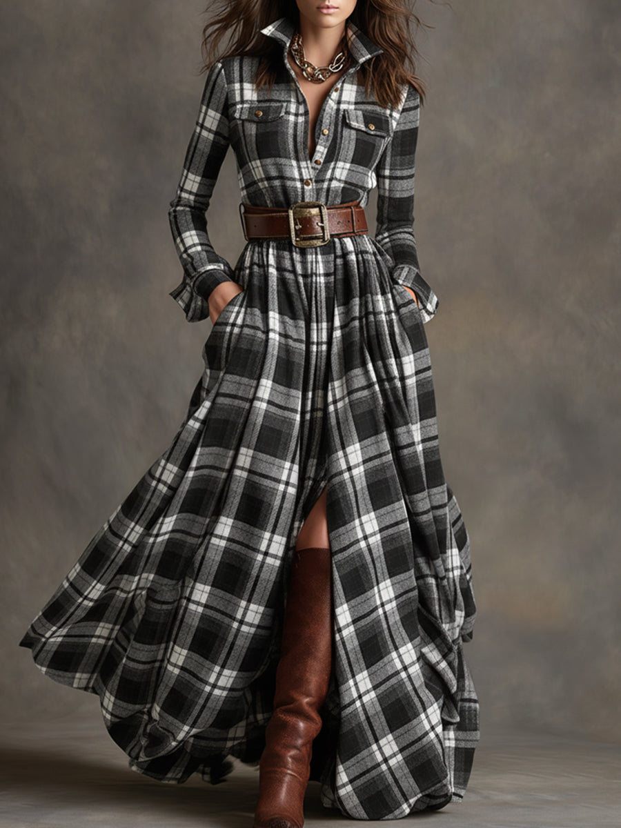 Damen Herbst Kleid elegant mit Gürtel in Schwarz