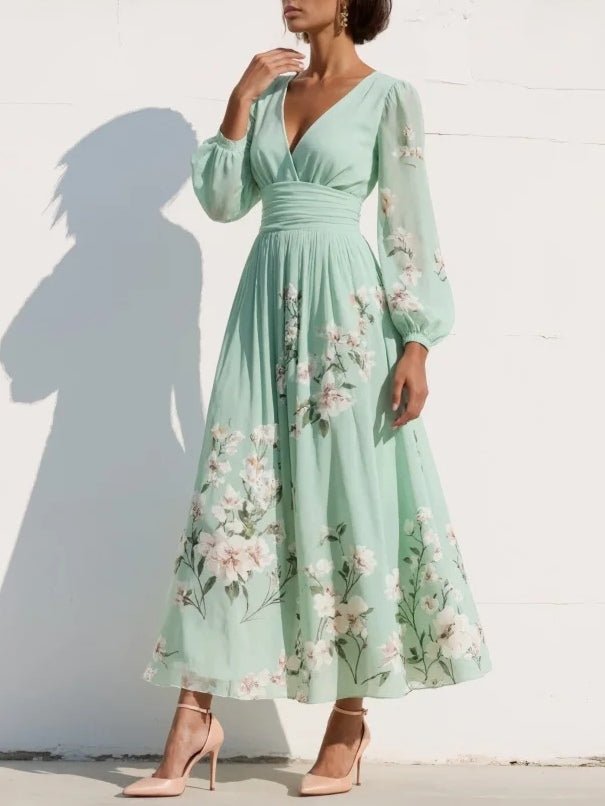 Damen Herbst-Kleid Midi mit Blumenmuster (3)