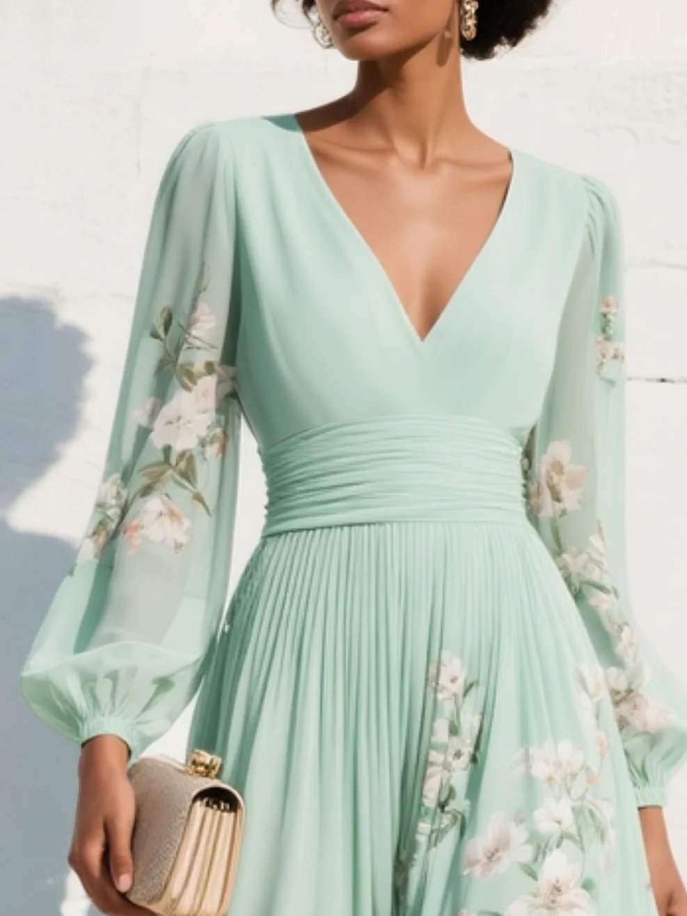 Damen Herbst-Kleid Midi mit Blumenmuster (4)