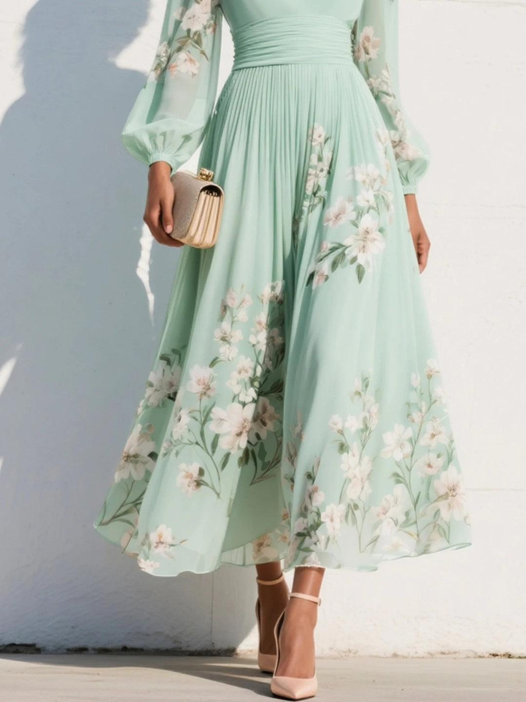 Damen Herbst-Kleid Midi mit Blumenmuster (5)