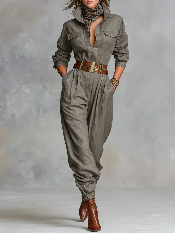 Damen Herbst Kleid Overall aus Leinen