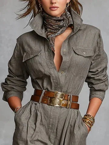 Damen Herbst Kleid Overall aus Leinen (2)