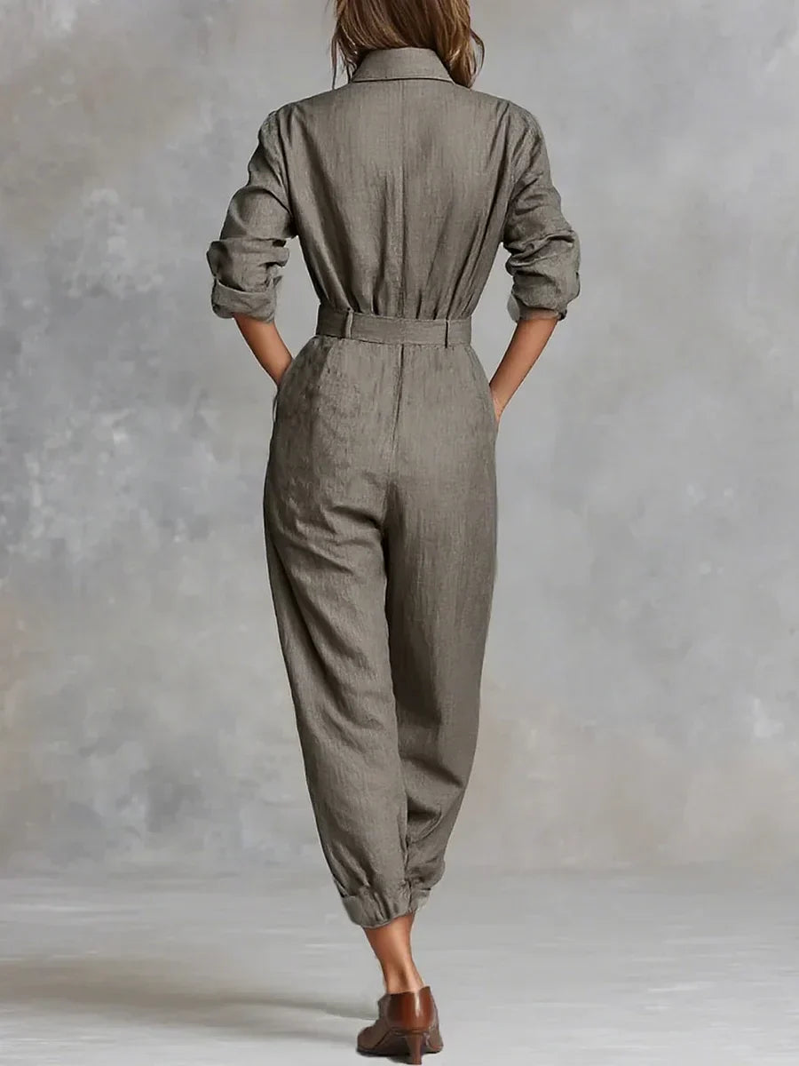 Damen Herbst Kleid Overall aus Leinen (3)