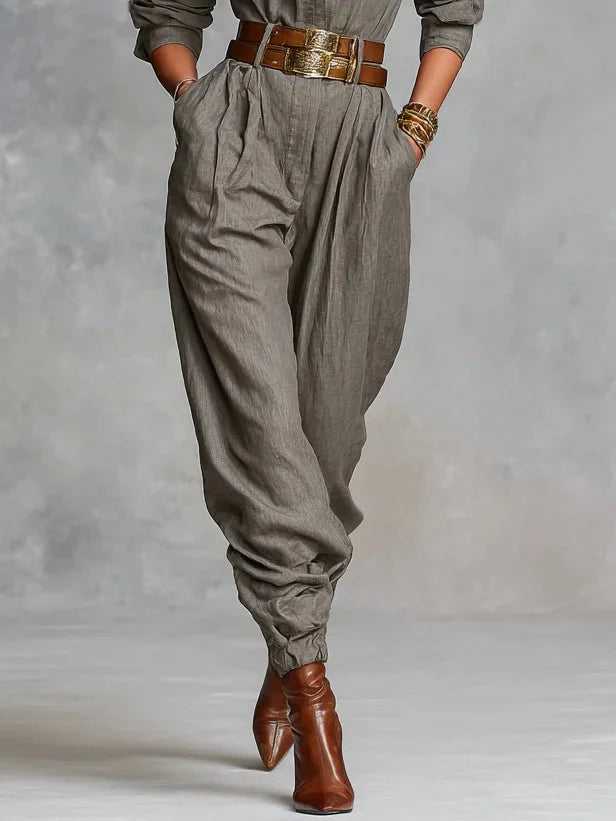 Damen Herbst Kleid Overall aus Leinen (4)