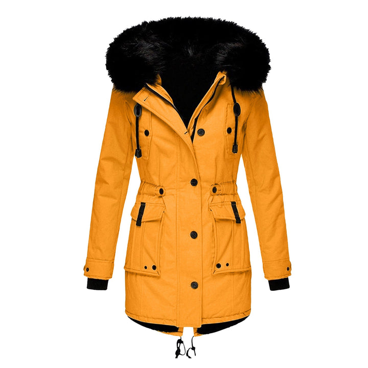 Damen Herbst-Mantel warm und praktisch in Goldfarben