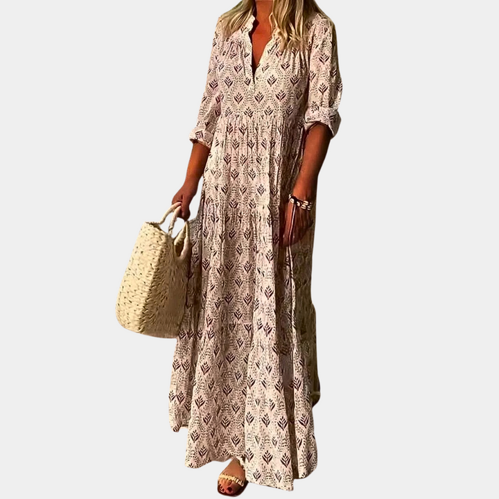 Damen Herbst Maxikleid für Hochzeitsgäste in Beige