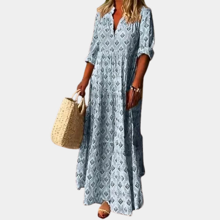 Damen Herbst Maxikleid für Hochzeitsgäste in Blau
