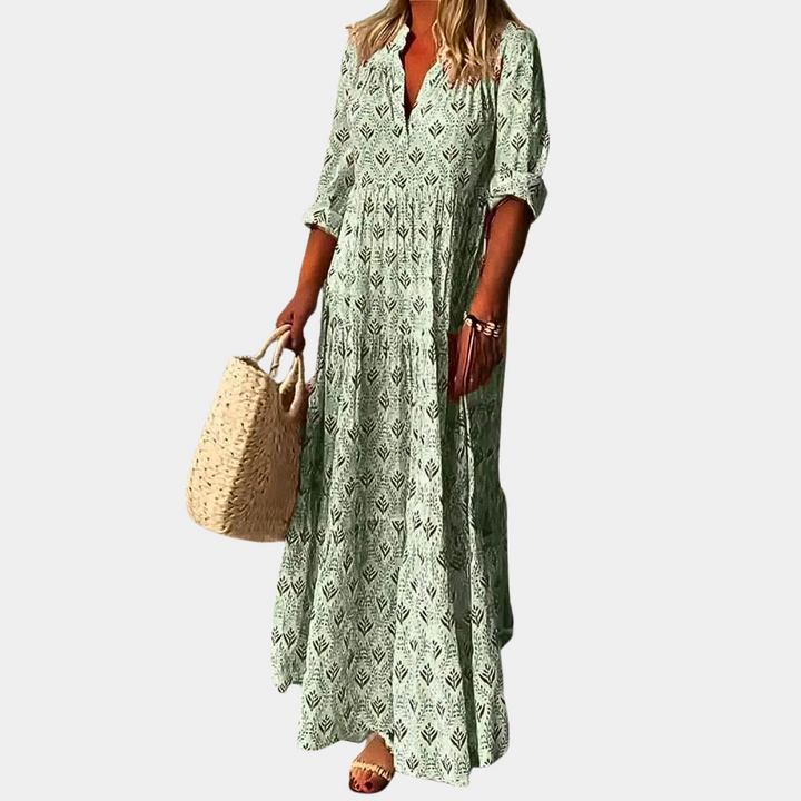 Damen Herbst Maxikleid für Hochzeitsgäste in Grün
