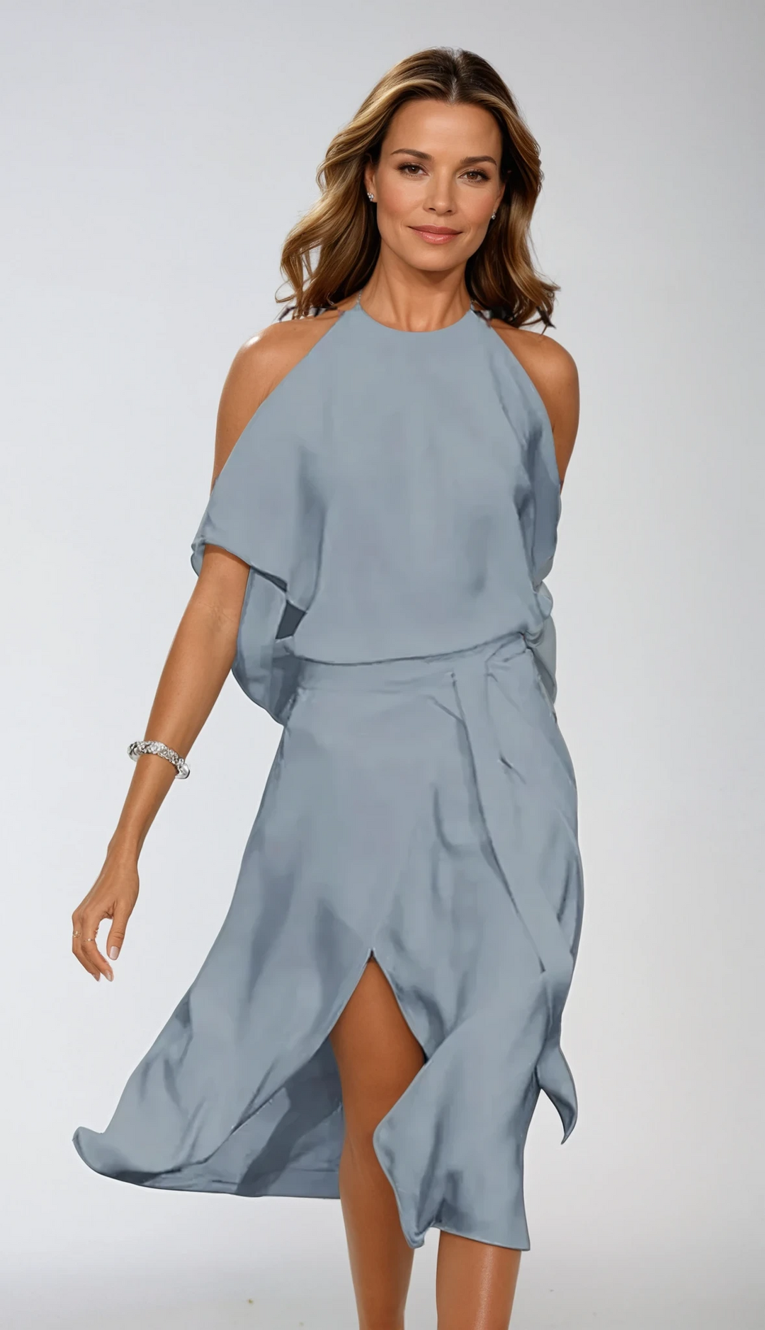 Damen Herbst Midikleid für Hochzeitsgäste in Grau