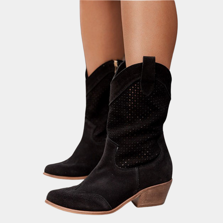 Damen Herbstschuhe mit Westernstil aus Wildleder in Schwarz