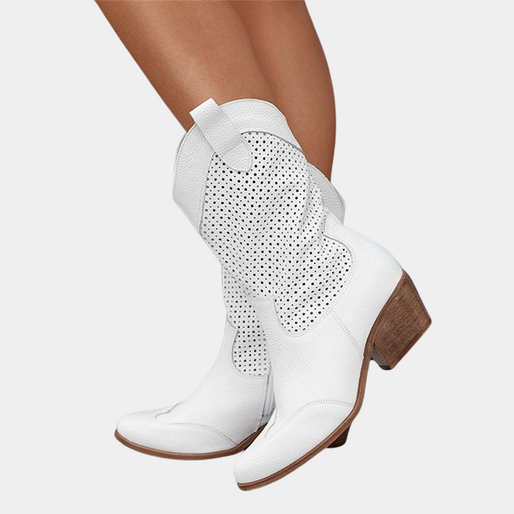 Damen Herbstschuhe mit Westernstil aus Wildleder in Weiß