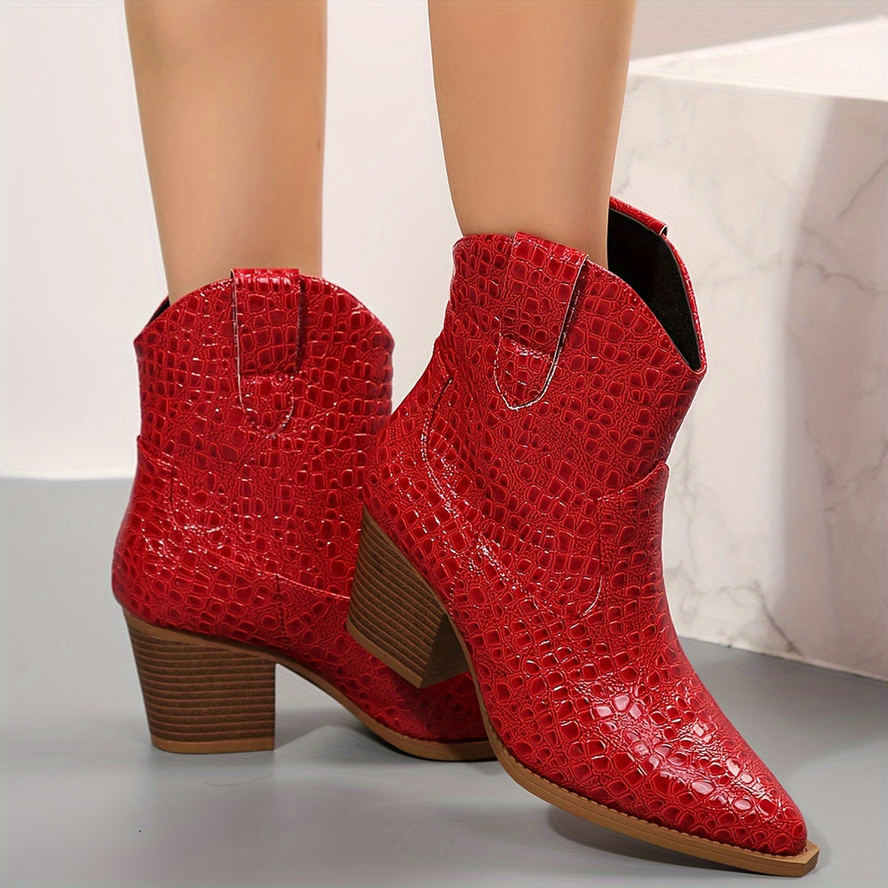 Damen Herbststiefeletten mit stabilem Blockabsatz in Rot