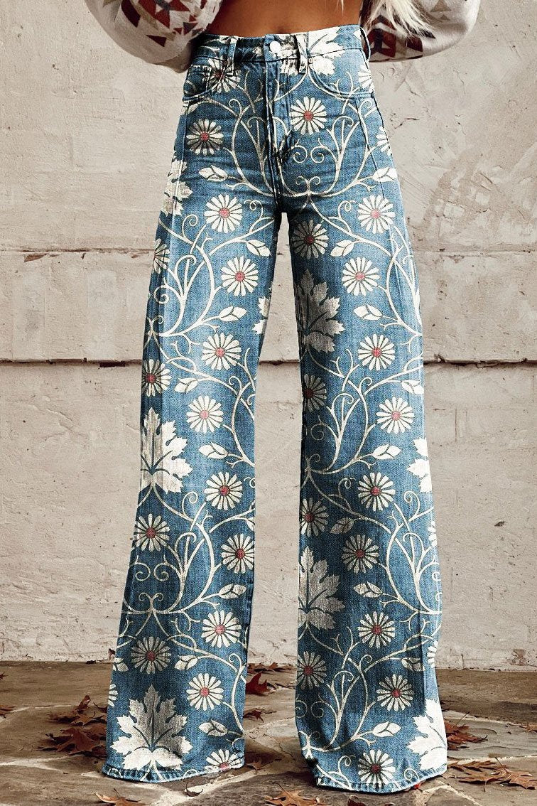 Damen High-Waist Jeans im Boho-Vintage-Stil