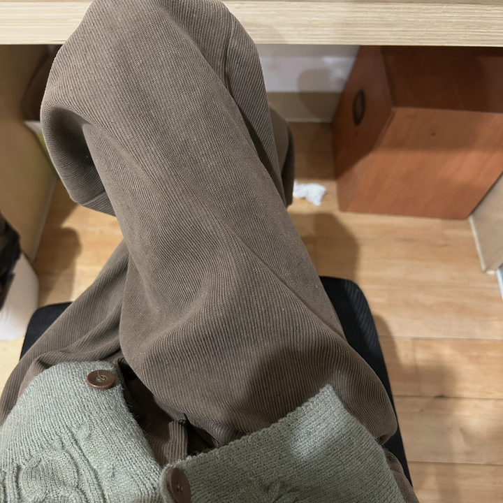 Damen Hochbund Cord-Strickhose gefüttert in Hellkaffee Frühling Herbst Regular