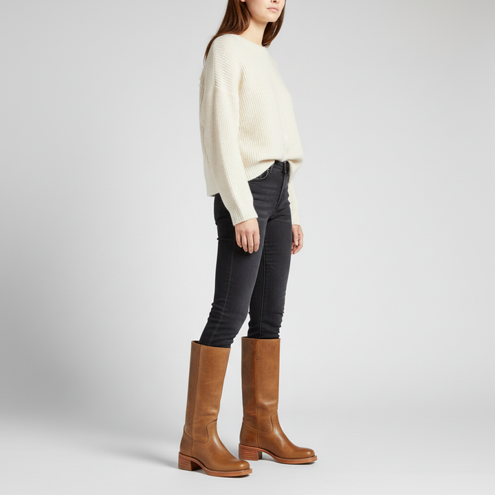 Damen Hochschaft Lederstiefel für Herbst in Braun