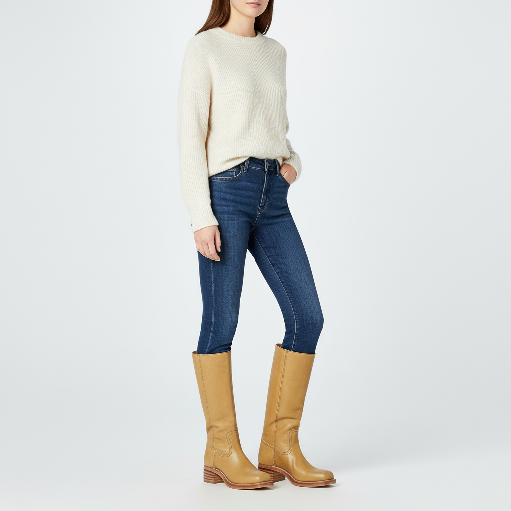 Damen Hochschaft Lederstiefel für Herbst in Gelb