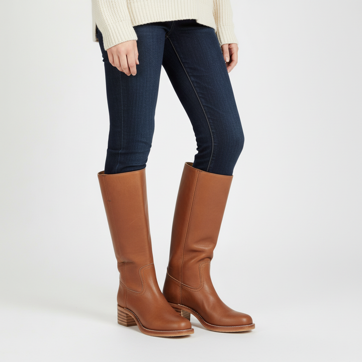 Damen Hochschaft Lederstiefel für Herbst in Hellbraun