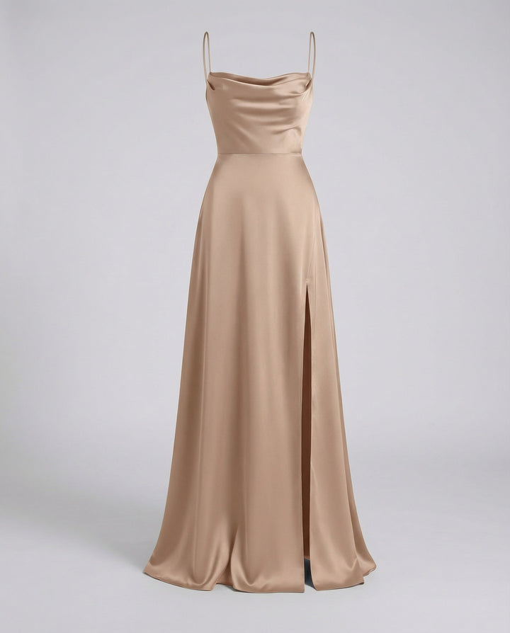 Damen Hochzeits-Maxikleid aus Seide in Braun
