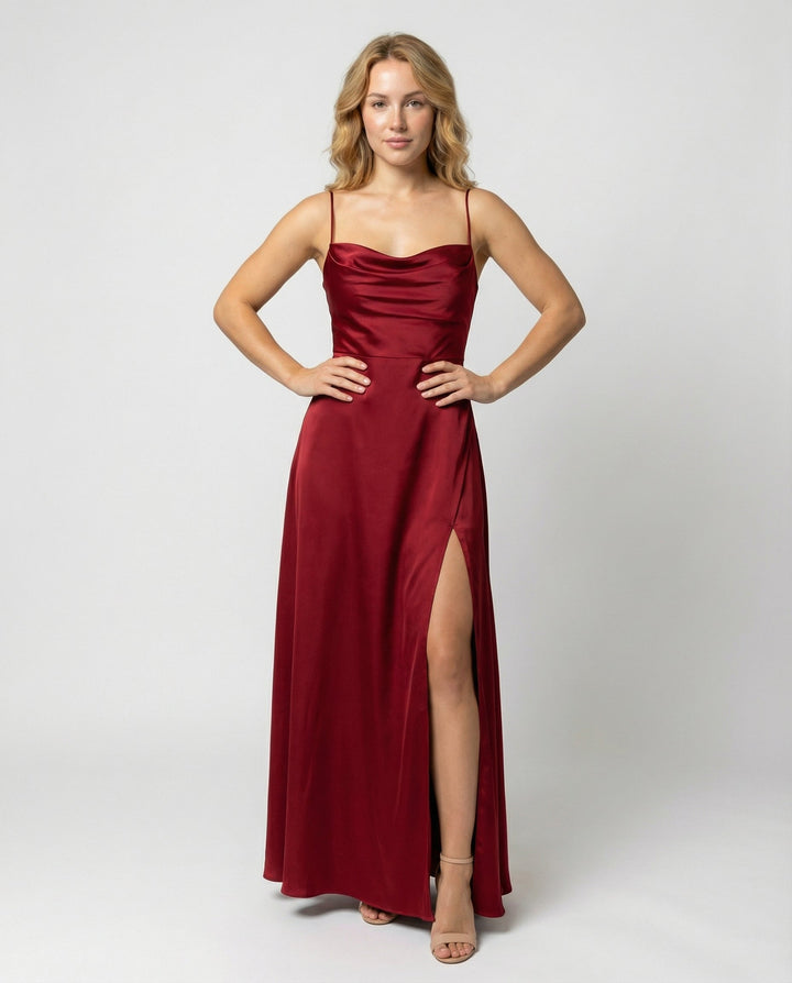 Damen Hochzeits-Maxikleid aus Seide in Rot