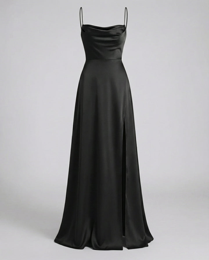 Damen Hochzeits-Maxikleid aus Seide in Schwarz