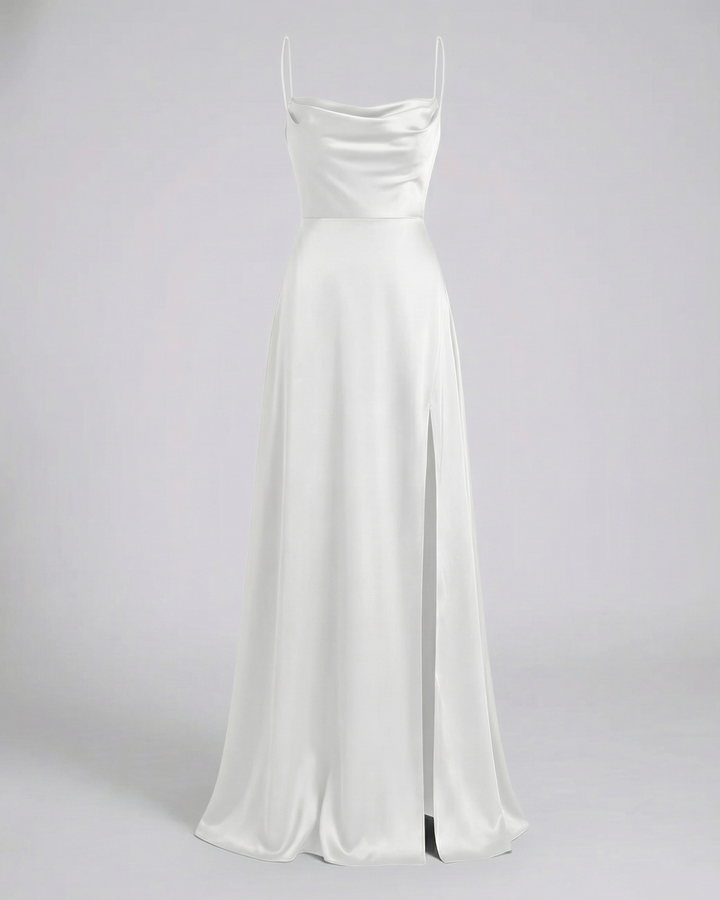 Damen Hochzeits-Maxikleid aus Seide in Weiß