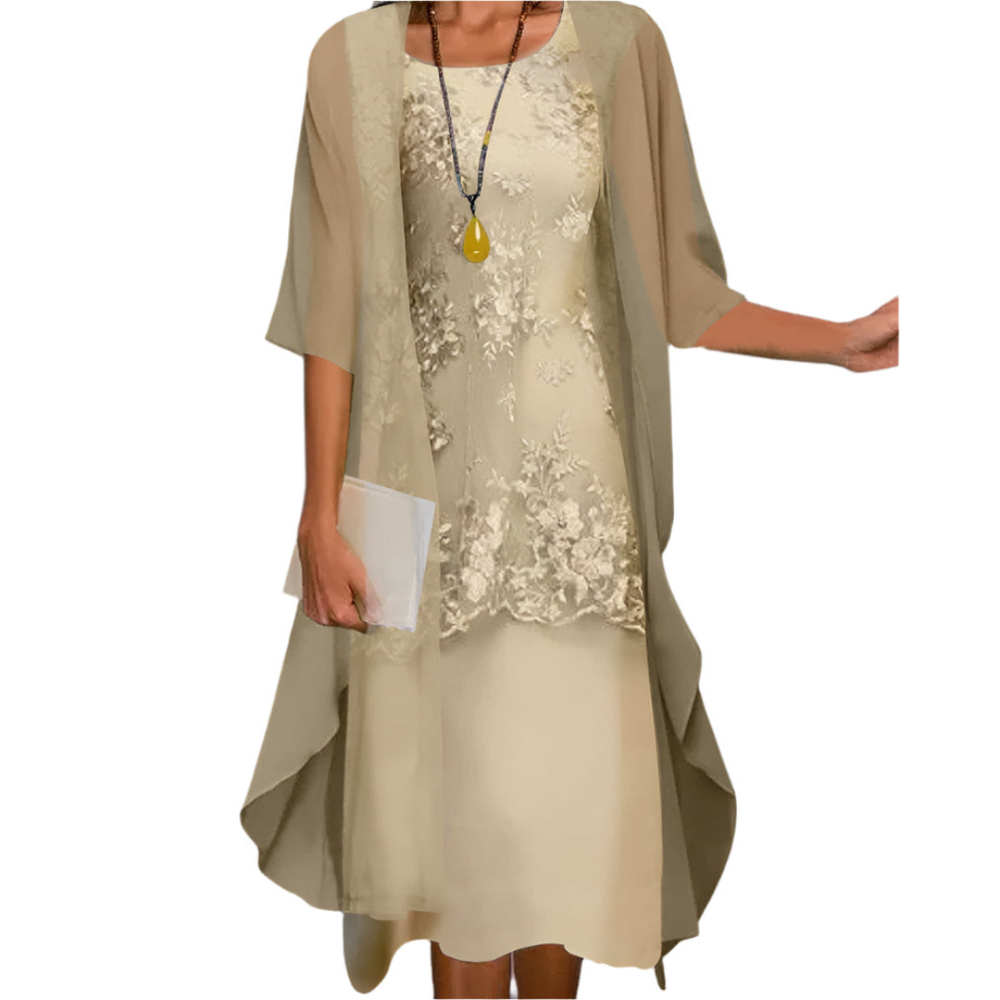 Damen Hochzeitsgast Elegantes Blumen Midikleid in Gelb