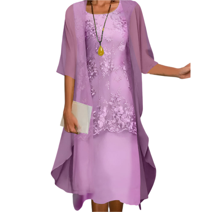 Damen Hochzeitsgast Elegantes Blumen Midikleid in Lila