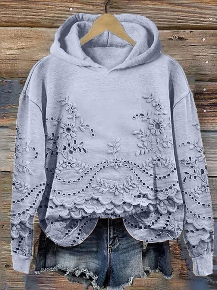Damen Hoodie mit Blumendruck zum Entspannen in Blau