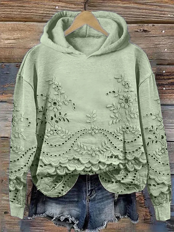 Damen Hoodie mit Blumendruck zum Entspannen in Grün