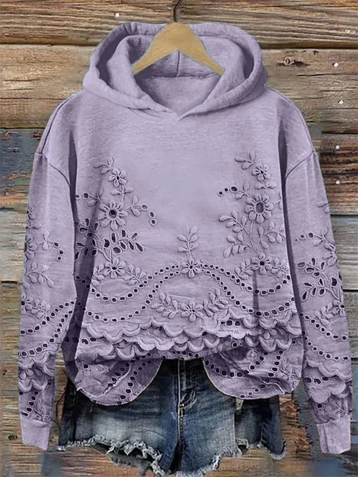 Damen Hoodie mit Blumendruck zum Entspannen in Lila