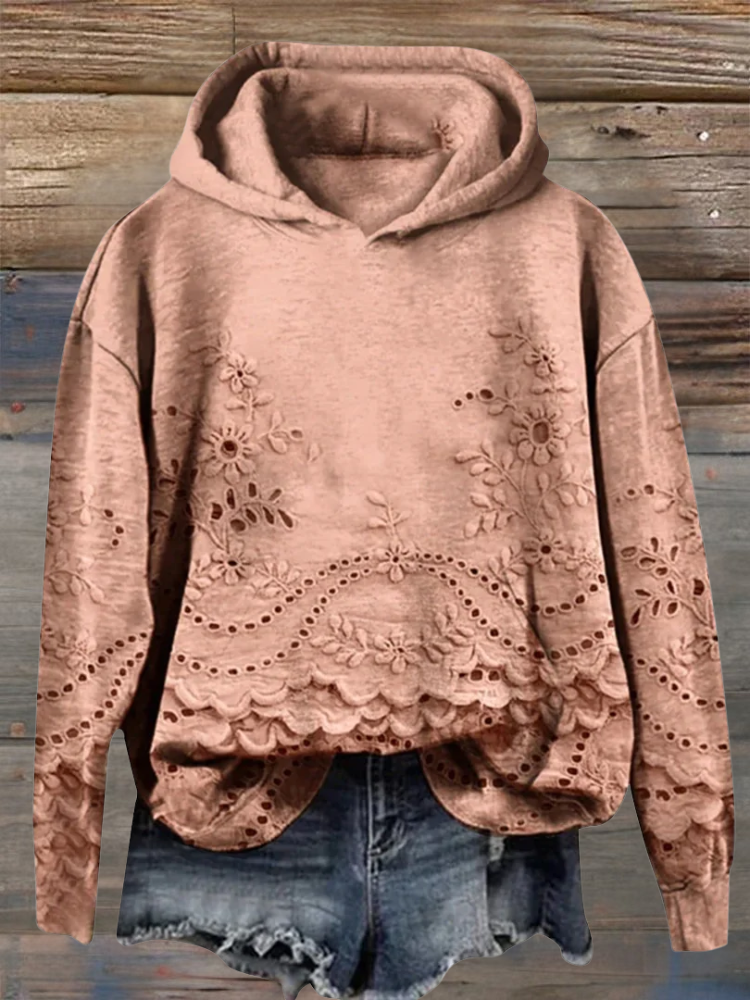 Damen Hoodie mit Blumendruck zum Entspannen in Orange