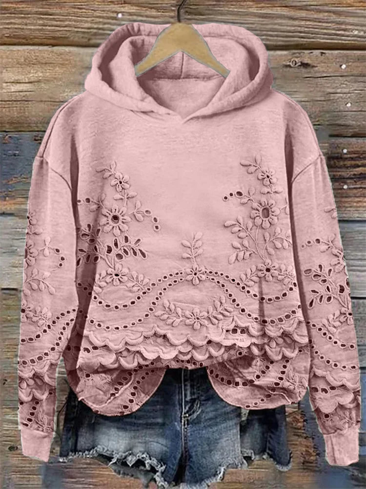 Damen Hoodie mit Blumendruck zum Entspannen in Rosa