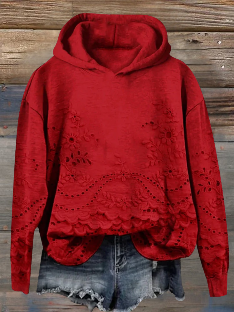 Damen Hoodie mit Blumendruck zum Entspannen in Rot