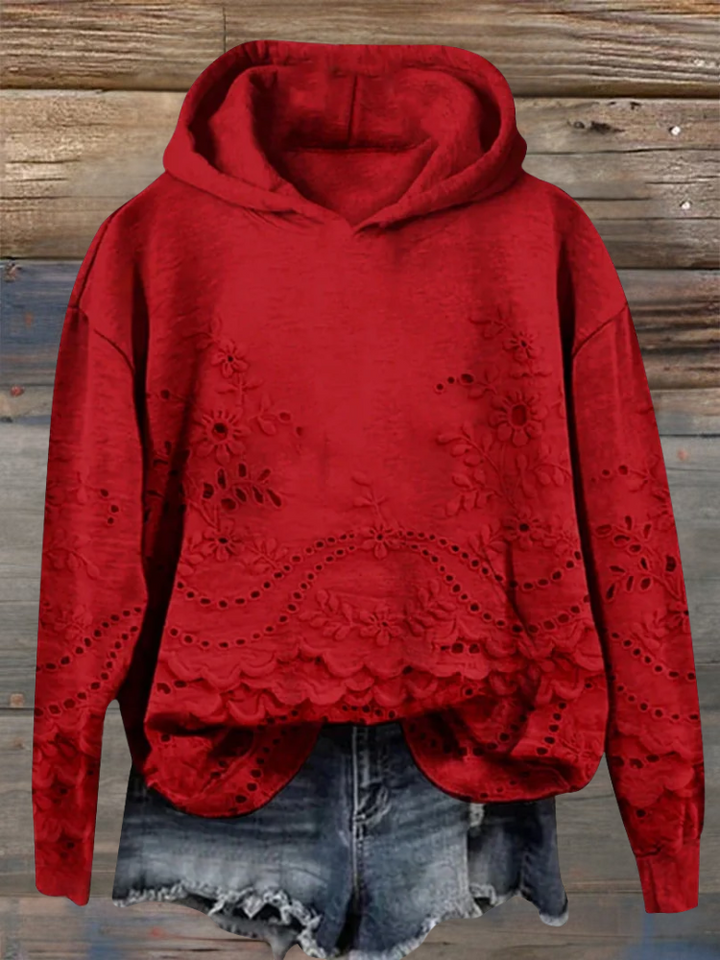 Damen Hoodie mit Blumendruck zum Entspannen in Rot