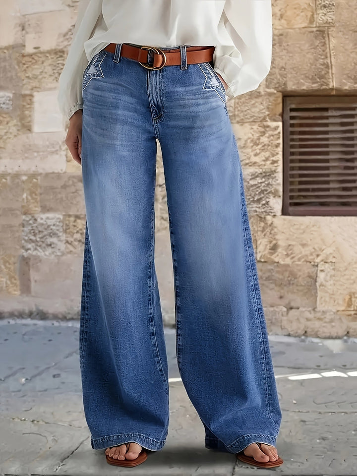 Damen Hose Weite Beine hoher Bund (2)