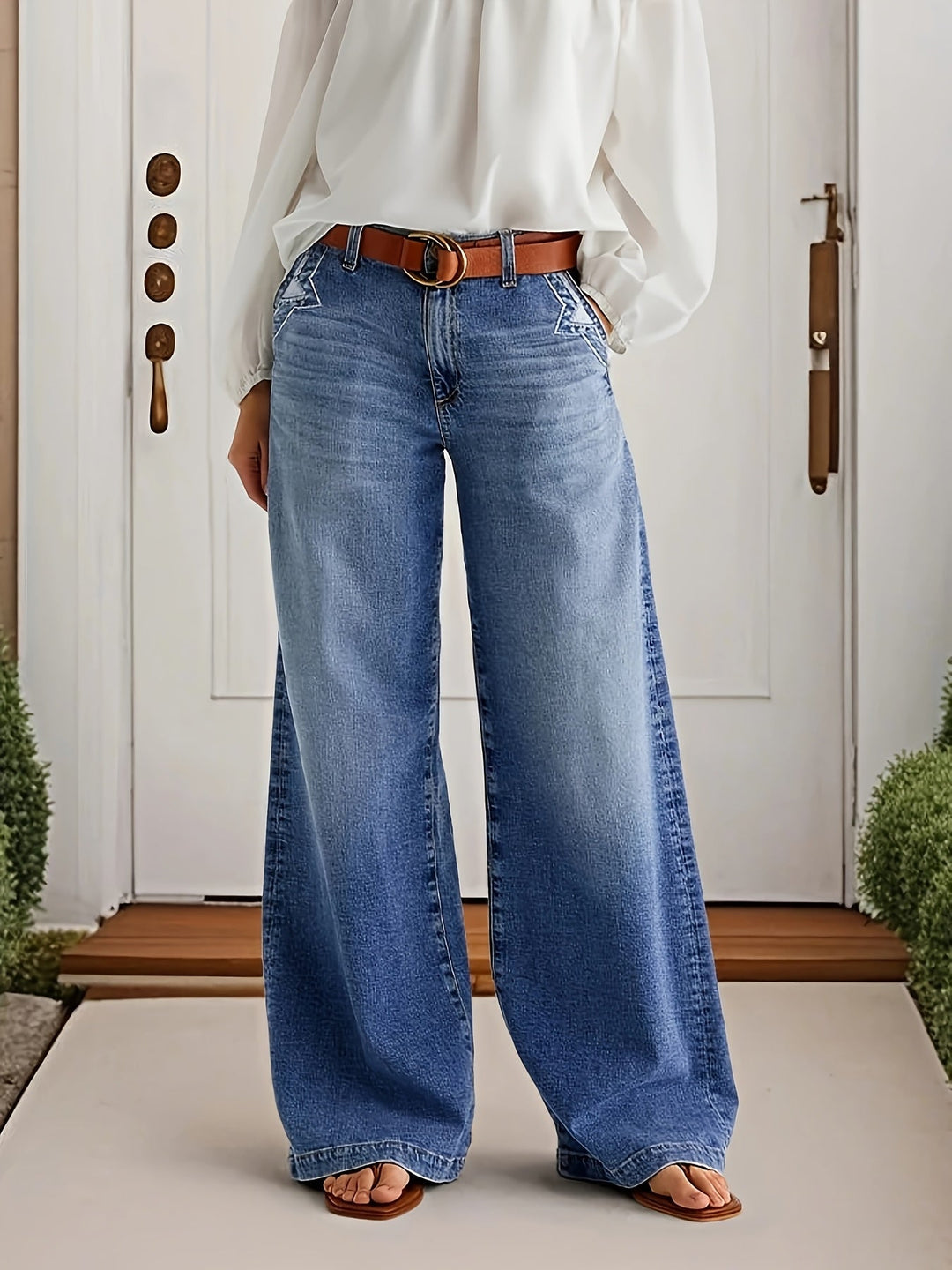 Damen Hose Weite Beine hoher Bund (3)