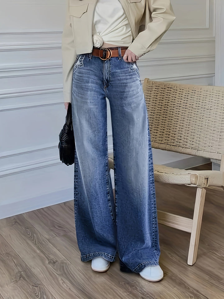 Damen Hose Weite Beine hoher Bund (5)