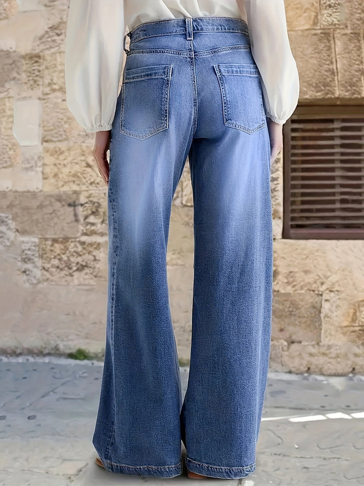 Damen Hose Weite Beine hoher Bund in Blau