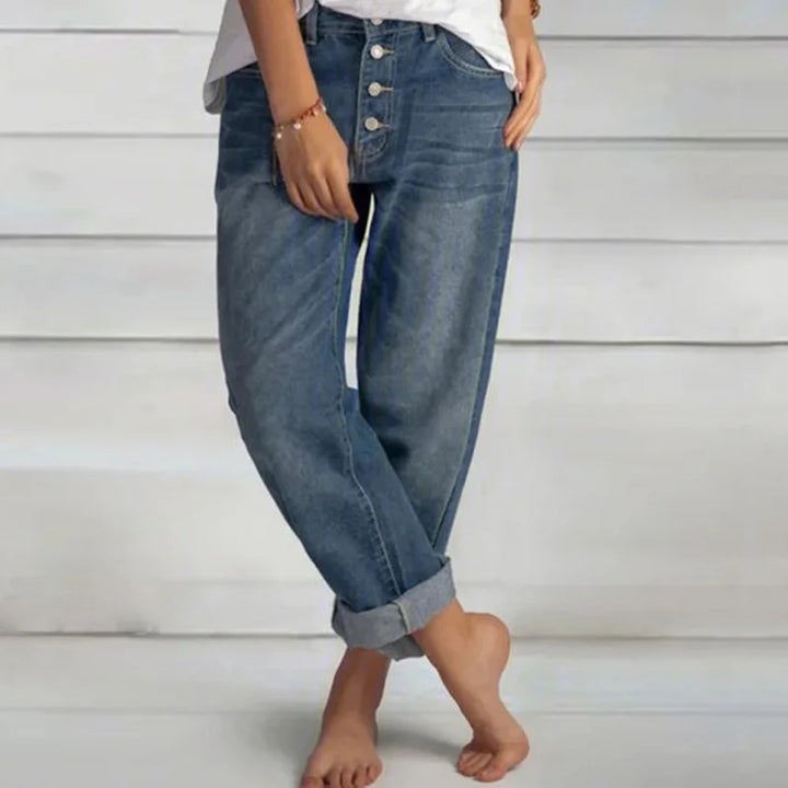 Damen Jeans Hochbund Elegant Weitbeinig in Blau 1