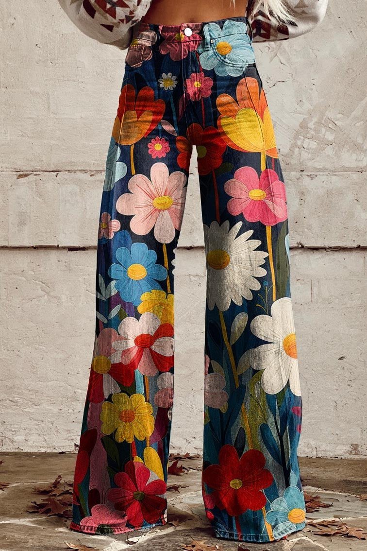 Damen Jeans im Boho-Vintage-Stil mit hoher Taille